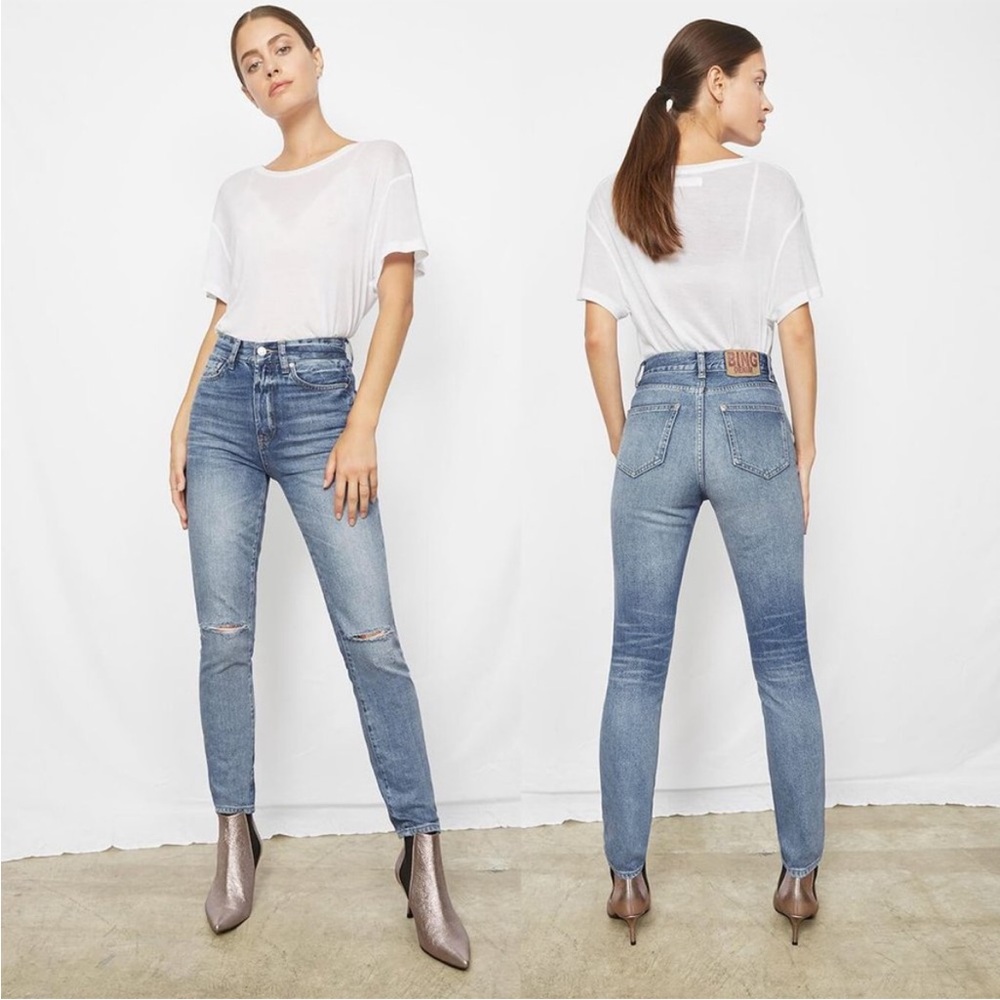 Anine Bing Distressed Straight Leg Denim Jeans - Size 31